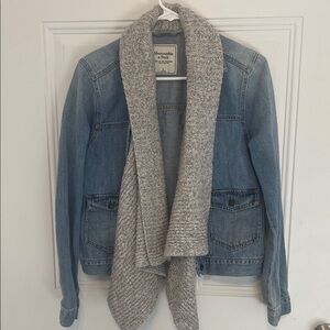 Abercrombie & Fitch Blue Denim Jacket with stitched in Gray Scarf
